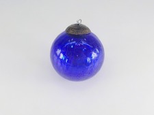 Vintage Midwest of Cannon Falls Cobalt Blue Crackle Glass Kugel Ornament 2.5