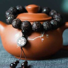 15MM Ebony Carved dragons phoenixes Cuff Mala  Lucky Bracelet Zen picture