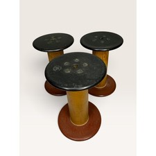 Antique Wooden Bobbins Set of 3 Primitive Industrial Thread Spools Sewing Crafts picture