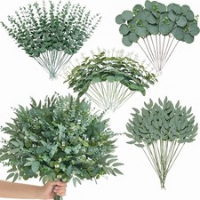 Alecono 100pcs 4 Kinds Artificial Eucalyptus Stems Bulk, Fake Plant... Fast Ship picture