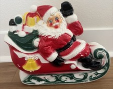 Vintage 1970 Empire Corp Plastic Santa in Sleigh Blow Mold Tabletop Decor USA picture