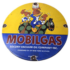 Vintage Mobil Gasoline Sign - Mobilgas Socony Gas Pump Plate Porcelain Sign picture