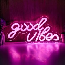 Pink Good Vibes Neon Light Sign Bedroom Wall Decor USB Powered picture