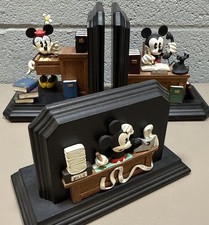Disney Mickey and Minnie Mouse Office Desk 3 Pieces Book Ends Letter Holder Figi picture