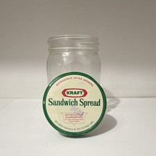 Vintage Kraft Sandwich Spread Glass Jar Original Green Metal Lid Advertising picture