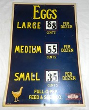 Vintage 1929 Cardboard Full-O-Pep Feed + Seed Advertising sign with Egg Prices picture