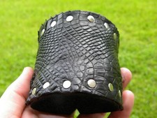 Men cuff large black Bracelet wristband Alligator and Bison leather adjustable picture