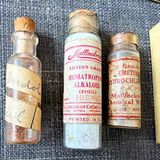 Lot of 3 Antique 1920s Mallinckrodt Vials & Handwritten Apothecary Bottle picture