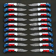 20 Pcs, Texas Flag Handmade Damascus Steel Folding Knives, Pocket (Tariff free) picture