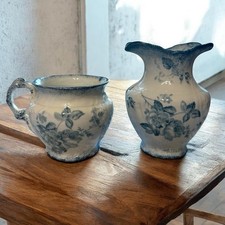 Flow Blue Pitcher Basin Set John Maddock Sons Brooklyn Royal Vitreous Antique picture