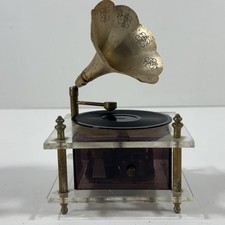 Vintage Japan Acrylic Gramophone Music Box Brass Horn Wind Up Record Player picture
