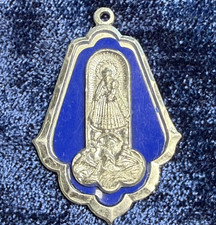 Mid-century Italy Our Lady Star of the Sea Aluminum Medal Blue Backing 44.7 mm picture