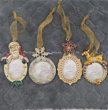 NOS Vtg Enamel Metal Jeweled Picture frame Christmas Ornaments Lot of 4 Boxes picture