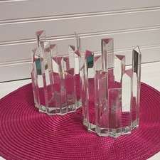PAIR Vintage Art Deco Style Crystal Candle Holder - Geometric Skyline Spire 6” picture
