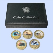 5 Piece Set Of RMS Titanic Tragedy Commemorative Coins In Box picture