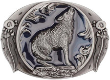 Vintage Western Cowboy 3D Wild Wolf Howling Leaf Belt Buckle picture