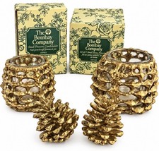 Vintage 1993 Bombay Company Brass Pinecone Candle Holders Decor Set of 4 picture