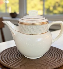 VTG Taylor Smith Taylor Golden Jubilee Teapot Embossed Floral 22 Carat Gold EUC picture