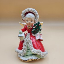 Napco VTG 1950's Christmas Shopper Girl Angel Tree Skates Spaghetti Trim 1CX2425 picture