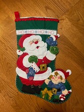 Finished Bucilla Ho Ho Ho Santa and Elf Stocking 86171 picture