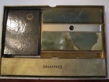 VINTAGE SCHEAFFER'S PEN DESK SET IN ORIG BOX - 14K GOLD NIB & 2 IRID. NIBS - AA picture