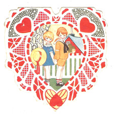Vintage Heart Shaped Valentine Embossed Folded Card 1934 picture