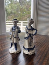 Vintage Victorian Figurine Set ￼Blue And White Hand Painted. picture