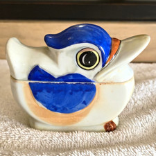 Vintage MK Japan Hand Painted Ceramic Duck Lidded Sugar Bowl Mandarin Bird 1950' picture