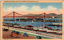 San Francisco, California - View of the Golden Gate Bridge & Yacht Harbor- 1940s picture