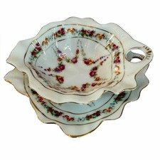Vintage Austrian Porcelain Ramekin and Underplate Pink Floral Design with Gold picture