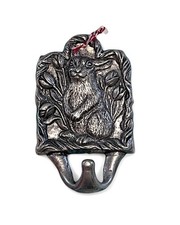 Vintage Carson Statesmetal Bunny Rabbit Wall Hook Tulips Cast Aluminum Pewter picture