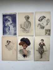 Lot 6 Antique Postcards 1905-1912 Women Ladies Art Edwardian RPPC Ephemera picture