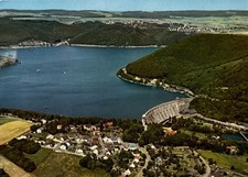 Postcard postcard-Edersee with barrier wall and Waldeck Castle  picture
