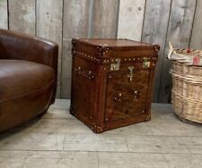 Handmade English Leather Drinks Trunk Whiskey Side Table Leather Trunk Storage picture
