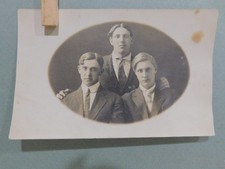 1920's RPPC - THREE GENTS, antique real  studio photograph postcard, damage picture