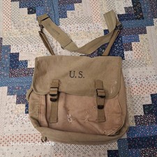 True Vintage 1942 WWII US Army M1936 Musette Bag Canvas Field Pack Langdon Tent picture