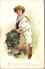 Happy Birthday Boy Dressed as Sailor Vintage Tuck's  Postcard picture