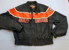 Vintage 1998 Harley-Davidson Racing Jacket Black Orange XL Nylon Made in USA Men picture