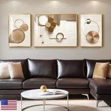 Cuspin Large 3 Piece Gold Geometric Framed Wall Art for Living Room Bedroom picture