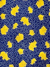 Vintage 1960s Leon B Rosenblatt Textiles Yellow Rhino Blue Floral Fabric 18”x45” picture