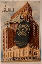 1930’s Hotel Schroeder Milwaukee, Wisconsin Hotel Room Key #1919 Fob & Postcard picture