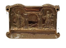 Vtg Virginia Metalcrafters Heavy BrassDesk Set Double Pen Holder Liberty Justice picture