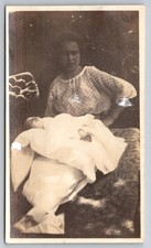 Antique Photo Mother Holding Baby in Long White Gown Dated 1921 Original BW picture