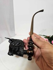 Vtg Made in Spain Plastic Wood Bull Buffalo Cow Head Horned Pipe- READ- A17 picture