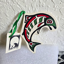 Alaska Salmon Fish Hanging Ornament w/ Green Ribbon & Tags 