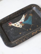 Vintage Handpainted Tray Tole Painted Tray MCM Mini Decor 5 inches  picture
