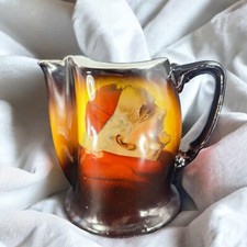 Antique Warwick Pitcher Jug Monk Cardinal Hand Painted Pottery Marked W Handle picture