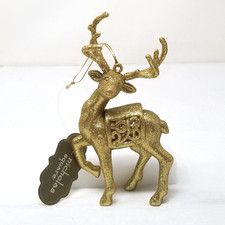 Christmas Ornament Reindeer Gold Glitter Regal Holiday Deer with Saddle Detail picture