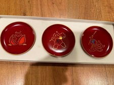 ZOHIKO Urushi Vintage Japanese Plates Kyoto Lacquer Art Lacquerware Set of 3 picture