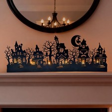 24” Metal Halloween Candle Holder w/ LED T-Lights Haunted House. picture
